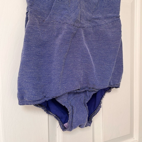 Rare Vintage 50s 60s Pin Up Blue Pinstripe Halter One-Piece Swimsuit Bustier - Picture 5 of 14